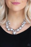 Broadway Belle - Silver/Grey - Black Pearly Beads Short Necklace