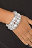 Romance Remix - Silver - Brown Pearls White Rhinestones Stretchy Bracelet