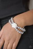 Posh And Posy - Purple - Silver Pearls White Rose Stretchy Bracelet