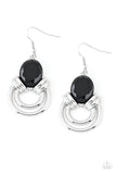 Real Queen - Black - White Gem Silver Hoops Fishhook Earrings