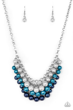 Run for the Heels - Blue Light and Dark Pearls Cascade Short Necklace