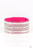 Rebel Radiance - Blue - Pink Leather White Rhinestones Snap Wrap Bracelet