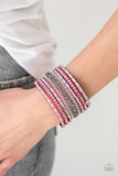 Rhinestone Rumble - Pink - White - Red - Blue Suede Rhinestones Snap Wrap Bracelet