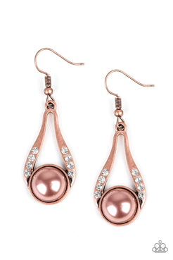 Headliner Over Heels - Copper Pearly Bead Glassy Rhinestones Fishhook Earrings