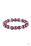 Exquisitely Elite - Red - White - Purple Pearl Glittery White Rhinestones Stretchy Bracelet