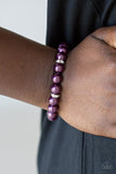 Exquisitely Elite - Red - White - Purple Pearl Glittery White Rhinestones Stretchy Bracelet