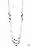 Seasonal Sensation - Multi - Blue Beads and Wooden Beads Trickle Long Necklace