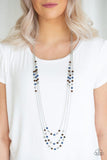 Seasonal Sensation - Multi - Blue Beads and Wooden Beads Trickle Long Necklace