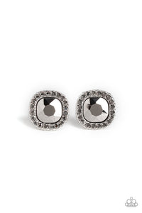 Bling-Tastic! - Silver Frame Hematite Gem and Rhinestones Post Earrings