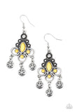 Southern Expressions - Silver - Yellow Stones Floral Stamped Discs Fishhook Earrings