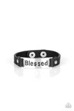 Count Your Blessings - Black - Silver Leather Silver Plate Inspirational Stamped "Blessed" Urban Snap Wrap Bracelet