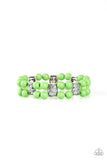 Daisy Debutante - Green Beads Floral Silver Frames Stretchy Bracelet