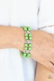 Daisy Debutante - Green Beads Floral Silver Frames Stretchy Bracelet