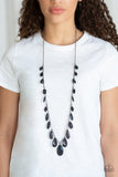 Glow and Steady Wins the Race - Green - Black Glassy and Cloudy Crystal-Like Beads Long Necklace