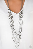 Glimmer Goals - Black/Gunmetal - Silver Hammered Hoops Long Necklace