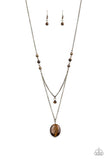 Time To Hit the ROAM - Orange - Brass Stone Long Necklace