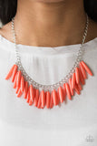 Full Of Flavor - Pink - Purple - Orange Cloudy Beads Cascade Silver Chain Short Necklace