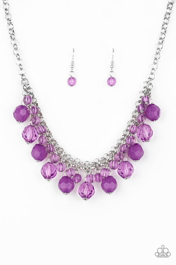 Fiesta Fabulous - Purple Glassy Crystal-Like Beads Short Necklace