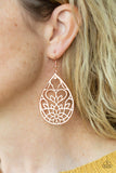 Lovely Lotus - Black/Gunmetal - Rose Gold - Copper Swirls Teardrop Lotus Pattern Fishhook Earrings