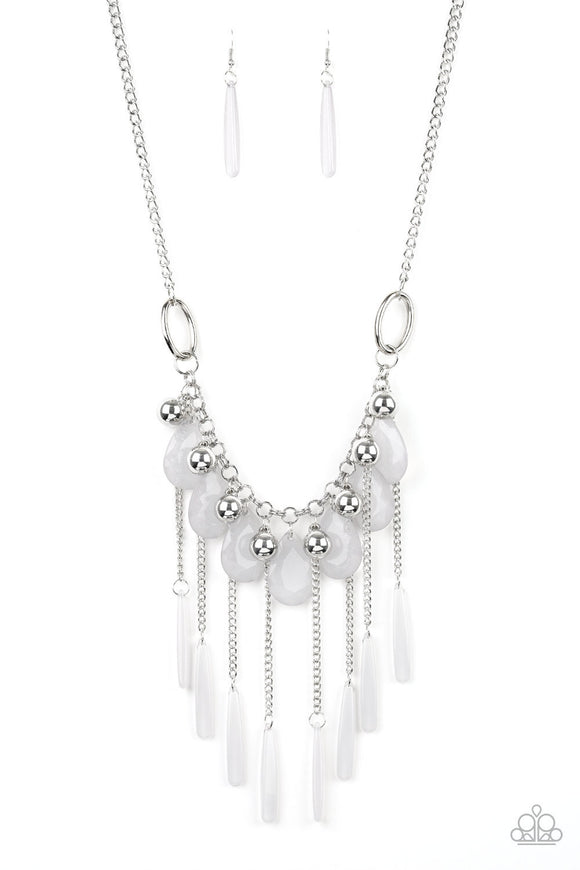 Roaring Riviera - White Teardrops Drip Short Necklace. Fashion Fix Exclusive