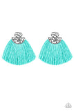 Make Some PLUME - Pink - Blue Threads Flares Out Silver Half Moon Post Earrings