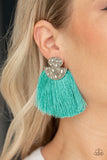 Make Some PLUME - Pink - Blue Threads Flares Out Silver Half Moon Post Earrings