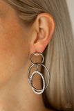 Metro Bliss - Black/Gunmetal Hoops Encrusted White Rhinestones Post Earrings