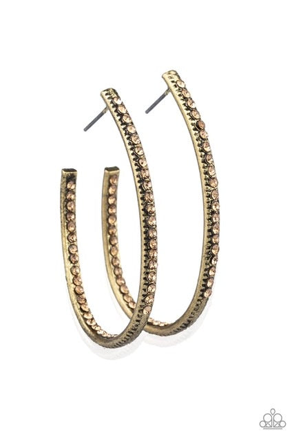 Globetrotting Glitter - Brass Hoop Topaz Rhinestones Hoop Earrings