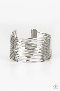 Retro Revamp - Silver Wire Weaves Stacked Bars Cuff Bracelet