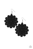 Coachella Cabaret - Black Wooden Floral Fishhook Earrings