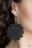 Coachella Cabaret - Black Wooden Floral Fishhook Earrings