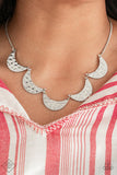 Lunar Lights - Silver Hammered Half-Moon Frames Short Necklace - Fashion Fix Necklace