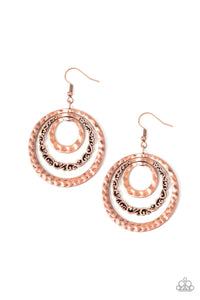 Out of Control Shimmer - Copper Hammered Filigree Hoops Fishhook Earrings