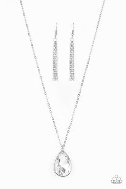 So Obvious - White Teardrop Gem Short Necklace