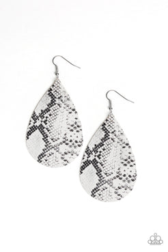 Hiss, Hiss - White Python Print Leather Teardrop Fishhook Earrings