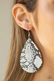 Hiss, Hiss - White Python Print Leather Teardrop Fishhook Earrings