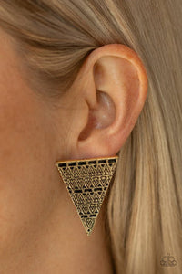 Terra Tricolor - Red - Brass Painted Oversized Silver Triangle Post Earrings