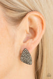 Supreme Sheen - Black/Gunmetal Triangular Frame Hematite Rhinestones Encrusted Post Earrings