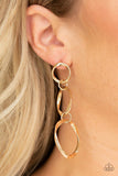 Three Ring Radiance - Gold Asymmetrical Rings Post Earrings