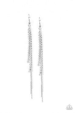 Reign Check - White - Black/Gunmetal Dainty Chains White Rhinestones Fishhook Earrings