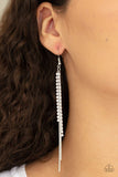 Reign Check - White - Black/Gunmetal Dainty Chains White Rhinestones Fishhook Earrings