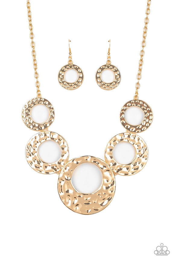 Mildly Metro - Gold Hammered Circles Short Necklace