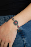 Rustic Renegade - Red Dainty Stone Centers Floral Clasp Bracelet