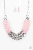 Summer Ice - Pink/Grey Glassy and Cloudy Crystal-Like Beads Short Necklace