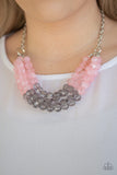 Summer Ice - Pink/Grey Glassy and Cloudy Crystal-Like Beads Short Necklace