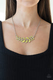 Frosted Foliage - Blue - Orange - Yellow Cat's Eye Leafy Silver Branch Short Necklace