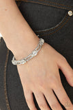 Flash or Credit? - White Rhinestones Silver Rectangular Frames Stretchy Bracelet