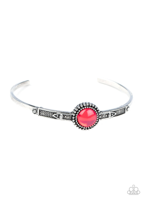 PIECE Of Mind - Pink Glassy Bead Cuff Bracelet