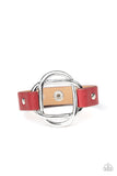 Nautically Knotted - Red - Black Leather Band Silver Bars Knotted Urban Snap Wrap Bracelet