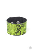 It's A Jungle Out There - Green Python Print Leather Band Urban Snap Wrap Bracelet